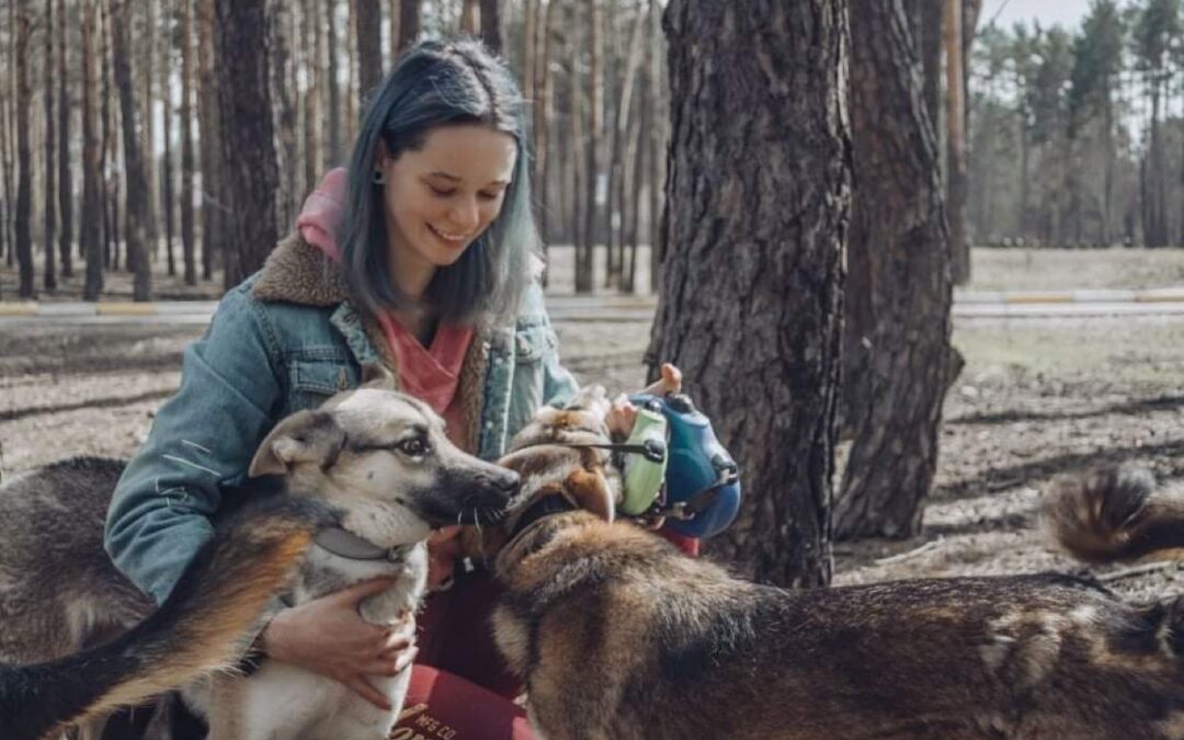 “Nineteen dogs all pulled us in different directions,” Anastasia Tykha, 20, Irpin